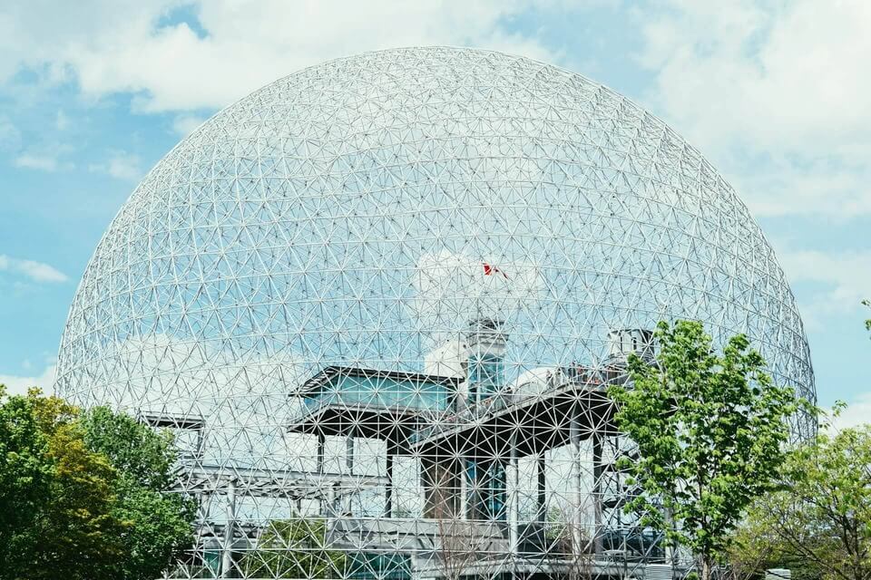 Montreal guided tour featuring the iconic Biosphere, an environmental museum located in Parc Jean-Drapeau, Montreal