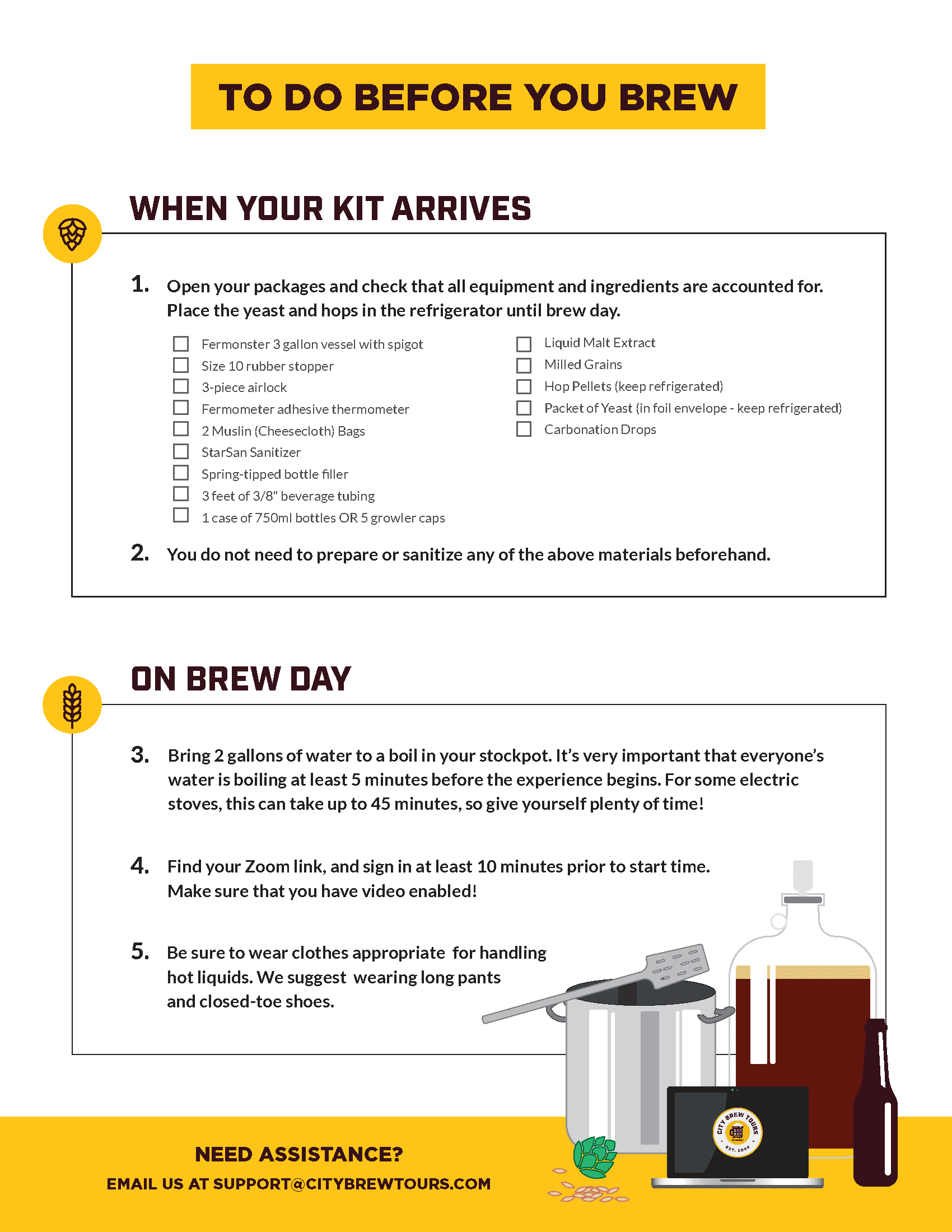 To Do Before You Brew info sheet. Click for PDF.